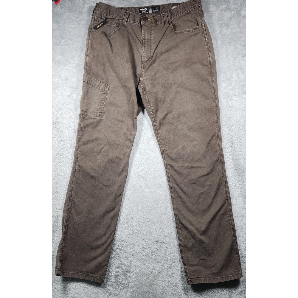 Ariat Rebar M4‎ Jeans Mens 40x34 (FIts 38x33) Brown Relaxed Straight Workwear